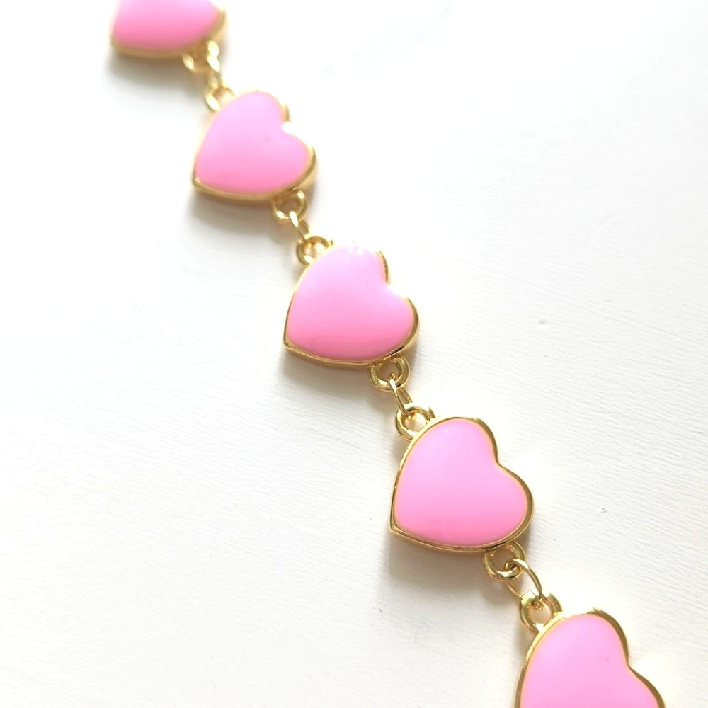 Golden Pink Hearts Enamel Bracelet tennis bracelet - Picture 4 of 4